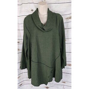 Habitat Clothes Olive Green Crinkle Tunic Top L Lagenlook Cowl Neck